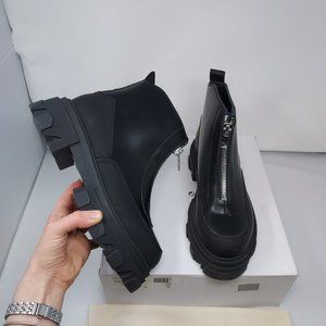 GANNI Zip  Black Polido Lug Sole Boot